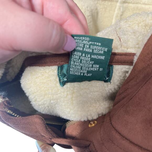 Ralph Lauren Brown Faux Suede Sherpa Toggle Coat Jacket Brown‎ Size Large - Picture 12 of 12